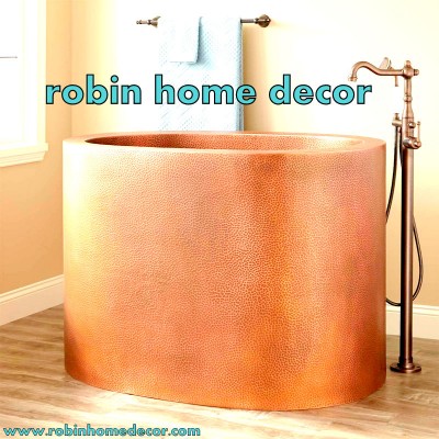 Transitional Design Luxury Copper Bathtub Polished 16 Gauge hammered exterior, antique copper patina bathtub